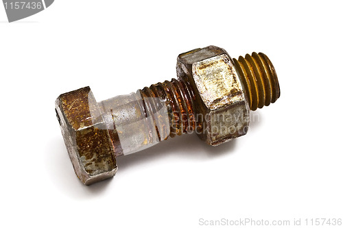 Image of Rusty nut and bolt isolated on white
