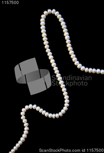 Image of White pearls on the black silk 