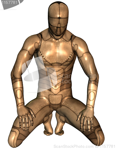 Image of man sitting in metal