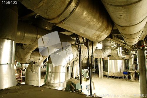 Image of Industrial zone, Steel pipelines, valves and ladders