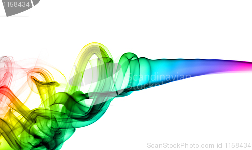 Image of Abstract colorful swirls of smoke on white