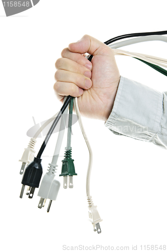 Image of Hand holding bundle of power cables