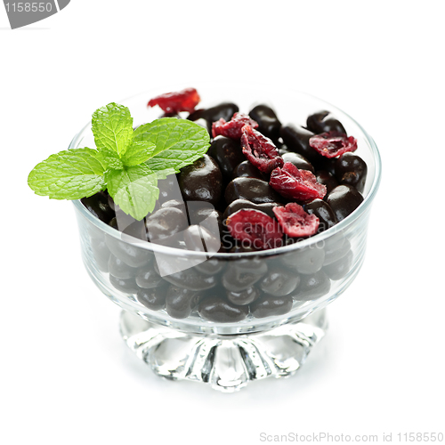 Image of Bowl of chocolate coated cranberries