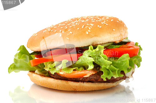 Image of Big hamburger side view isolated