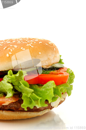Image of Big hamburger side view isolated