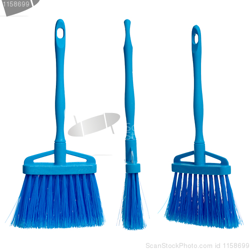 Image of Three plasticblue brooms