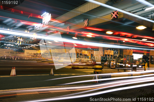 Image of traffic downtown at night