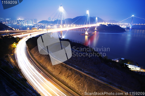 Image of Ting Kau Bridge in Hong Kong at night 