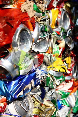 Image of Compressed beer can background close up 