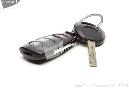 Image of Modern Car Key and Remote on White
