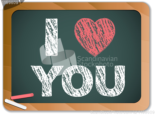 Image of Blackboard with I Love Heart You Message written with Chalk