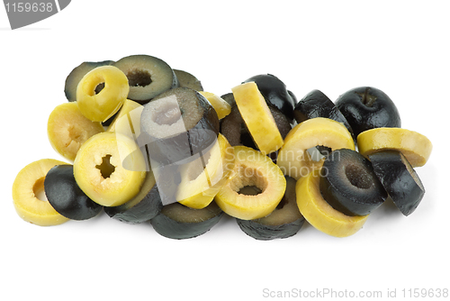 Image of Sliced green and black olives