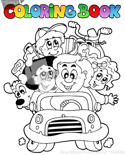 Image of Coloring book with family in car