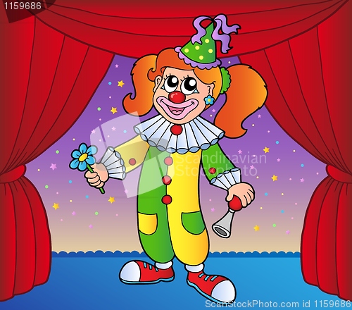 Image of Clown girl on circus stage 1