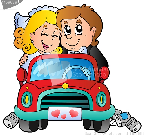 Image of Car with wedding couple