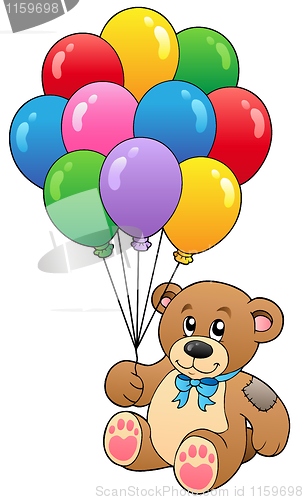 Image of Cute teddy bear holding balloons