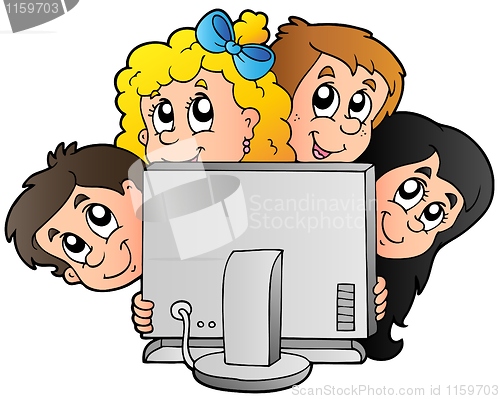 Image of Cartoon kids with computer