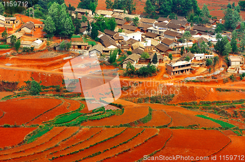 Image of Village on red field