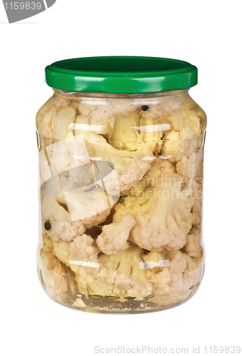 Image of Glass jar with marinated cauliflower slices