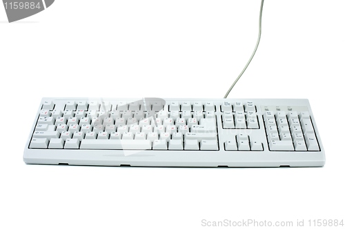 Image of Classic white PC keyboard with english and russian symbol sets