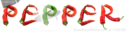 Image of PEPPER text composed of chili peppers