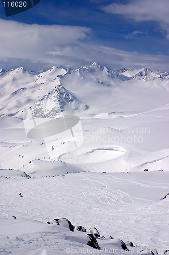 Image of Ski tracks in the mountains