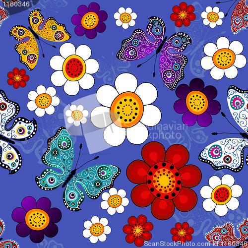 Image of Dark blue floral seamless pattern