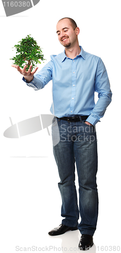 Image of man on white with plant