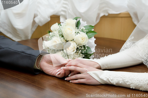 Image of hands of the bride and groom