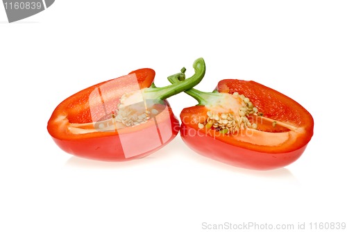 Image of Red sweet pepper cut on half