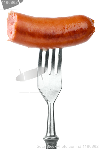 Image of Half eaten sausage on fork