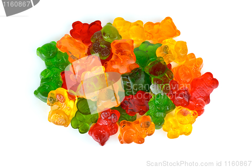 Image of Some bear-shaped different colored fruit jellies