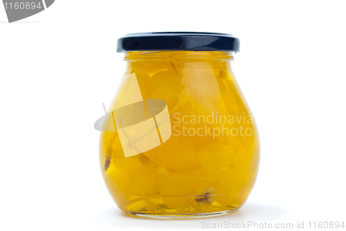 Image of Glass jar with yellow cocktail cherries