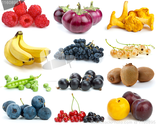 Image of Set of fruits, berries, vegetables and mushrooms of different colours