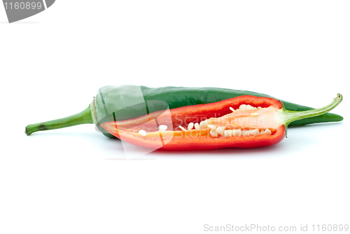 Image of Green and half of red hot peppers