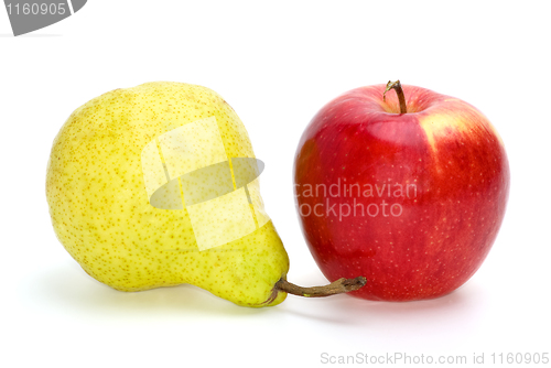 Image of Red apple and yellow-green pear