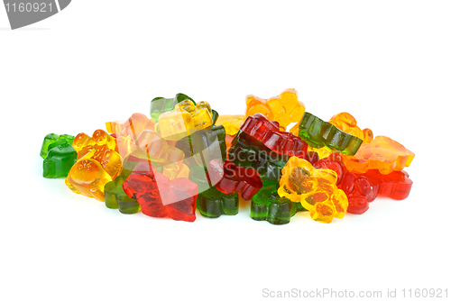 Image of Some bear-shaped different colored fruit jellies