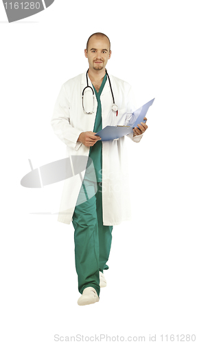 Image of walking doctor on white