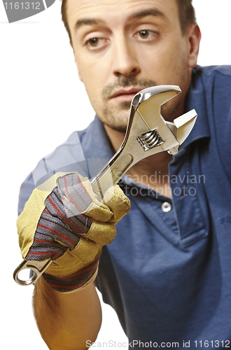 Image of manual worker closeup on white