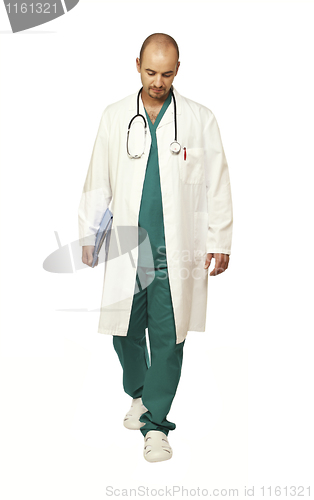 Image of walking doctor on white