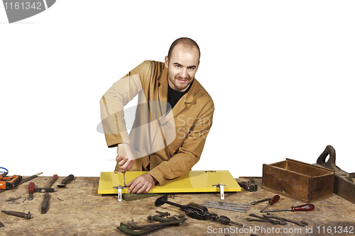 Image of carpenter on white