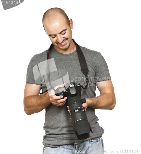 Image of young photographer on white