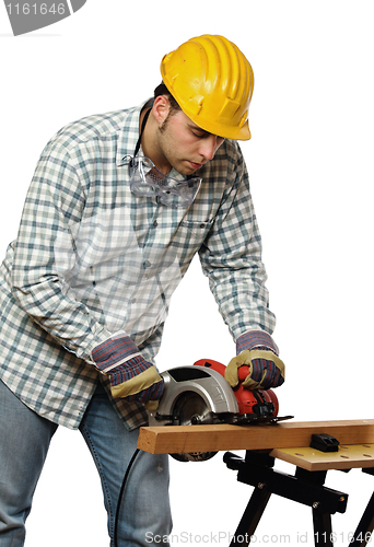 Image of manual worker and electric saw