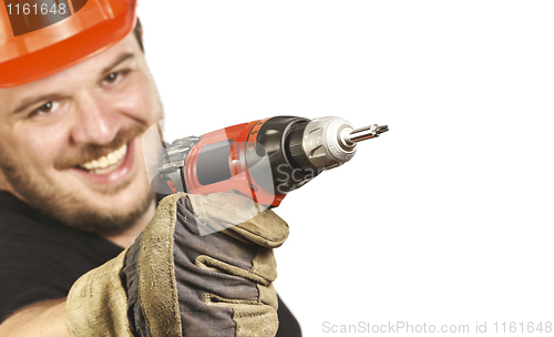 Image of closeup on handyman with drill