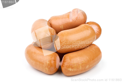 Image of Pile of sausages isolated on the white background