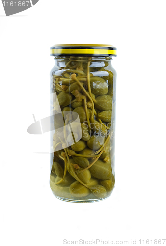 Image of Glass jar with marinated capers fruits