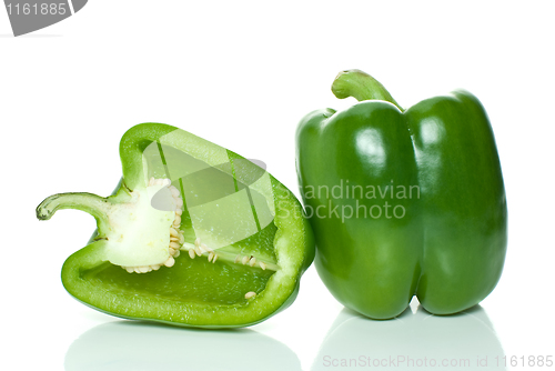 Image of Green sweet pepper and half