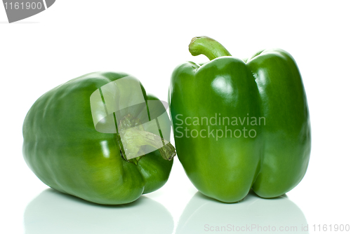 Image of Two green sweet peppers