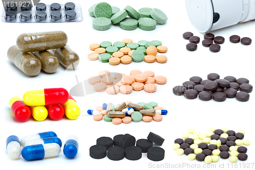 Image of Set of different pills and tablets