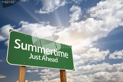 Image of Summertime Green Road Sign and Clouds